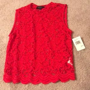red sleeveless lacy top
